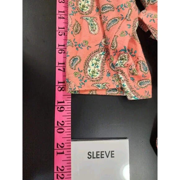 Belle Kim Gravel Womens XL Peach Blouse Paisley Stretchy Boho Cottage Peasant - Picture 14 of 14